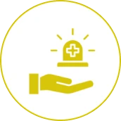 Hand holding emergency medical symbol icon.